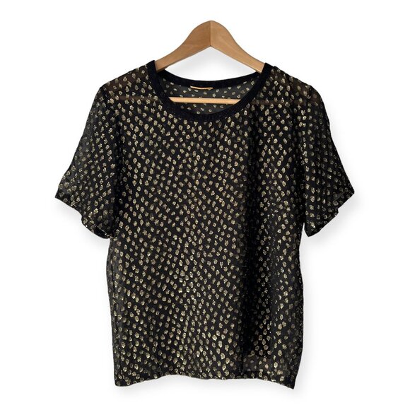 Saint Laurent Black Gold Metallic Polka Dot Sheer Tee - Picture 8 of 12